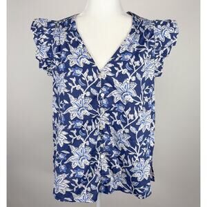 Jennifer & Grace Blue Floral Ruffle Sleeve Blouse Size XL